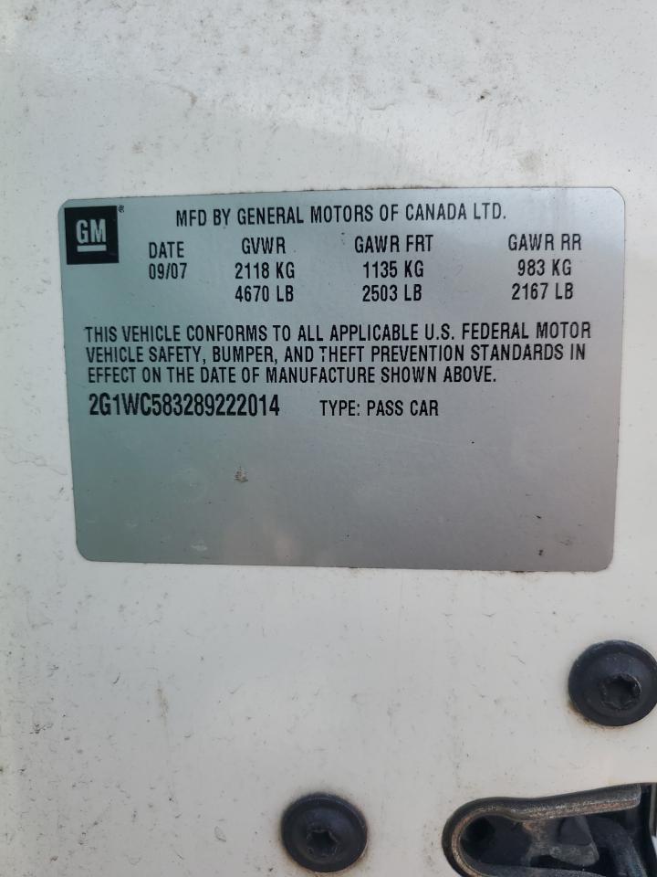 2008 Chevrolet Impala Lt VIN: 2G1WC583289222014 Lot: 63679425