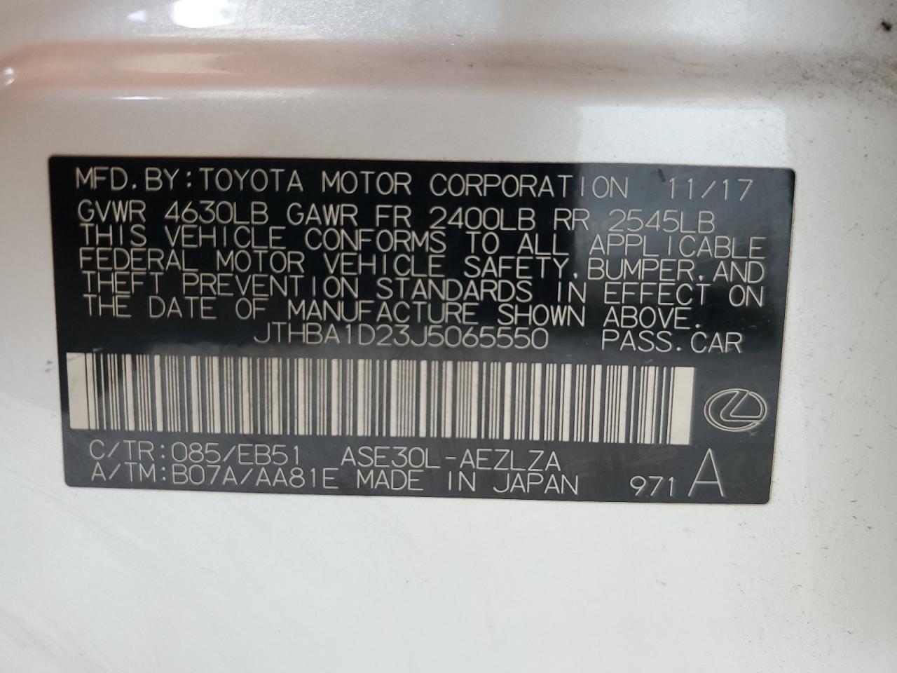 2018 Lexus Is 300 VIN: JTHBA1D23J5065550 Lot: 63990745