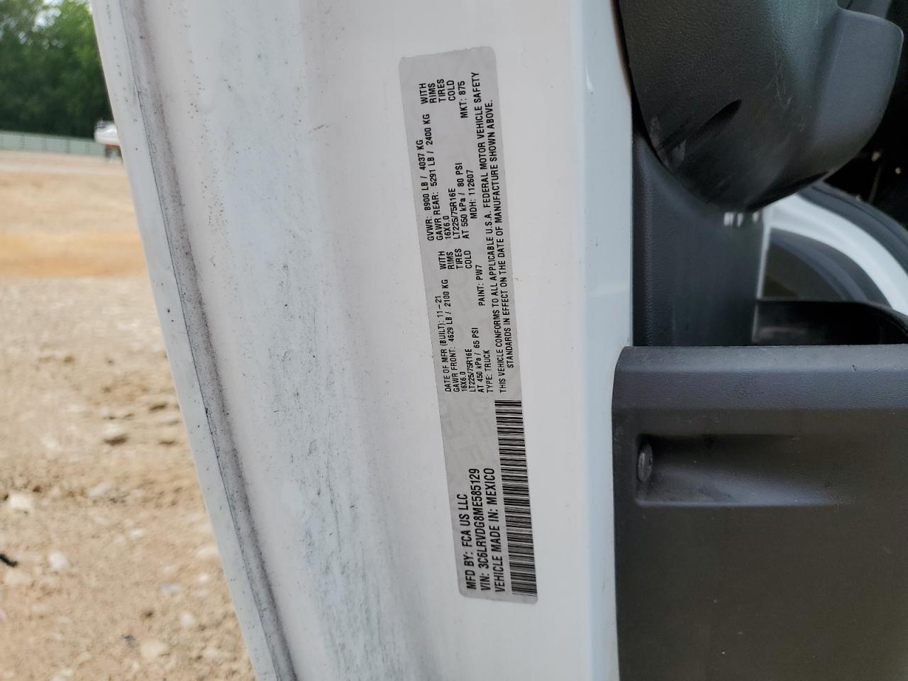 2021 Ram Promaster 2500 2500 High VIN: 3C6LRVDG8ME585129 Lot: 63825985