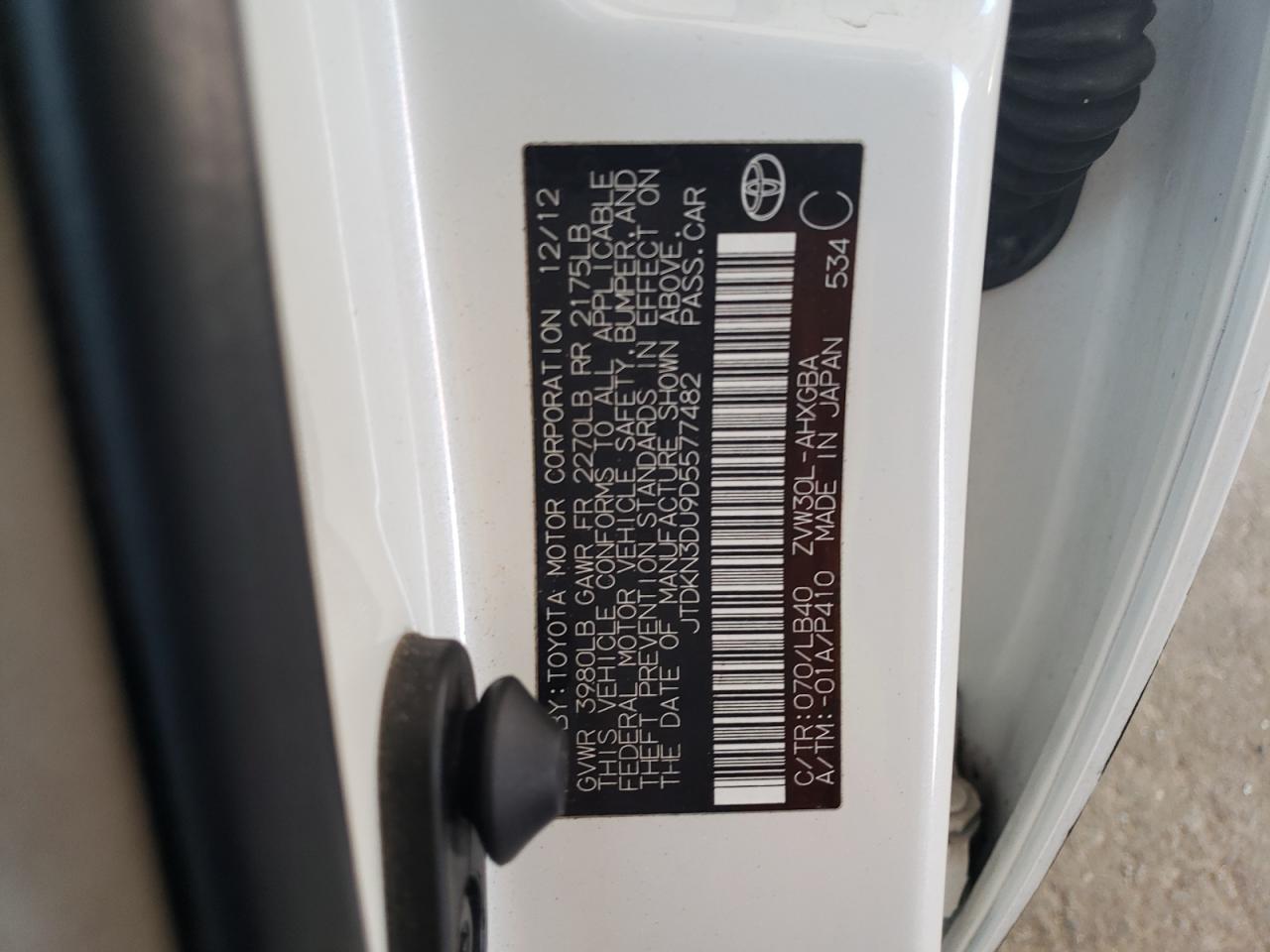 2013 Toyota Prius VIN: JTDKN3DU9D5577482 Lot: 65254185