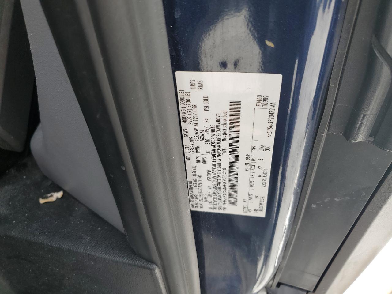 2015 Ford Transit T-350 VIN: 1FBZX2CM5FKA50410 Lot: 64804125