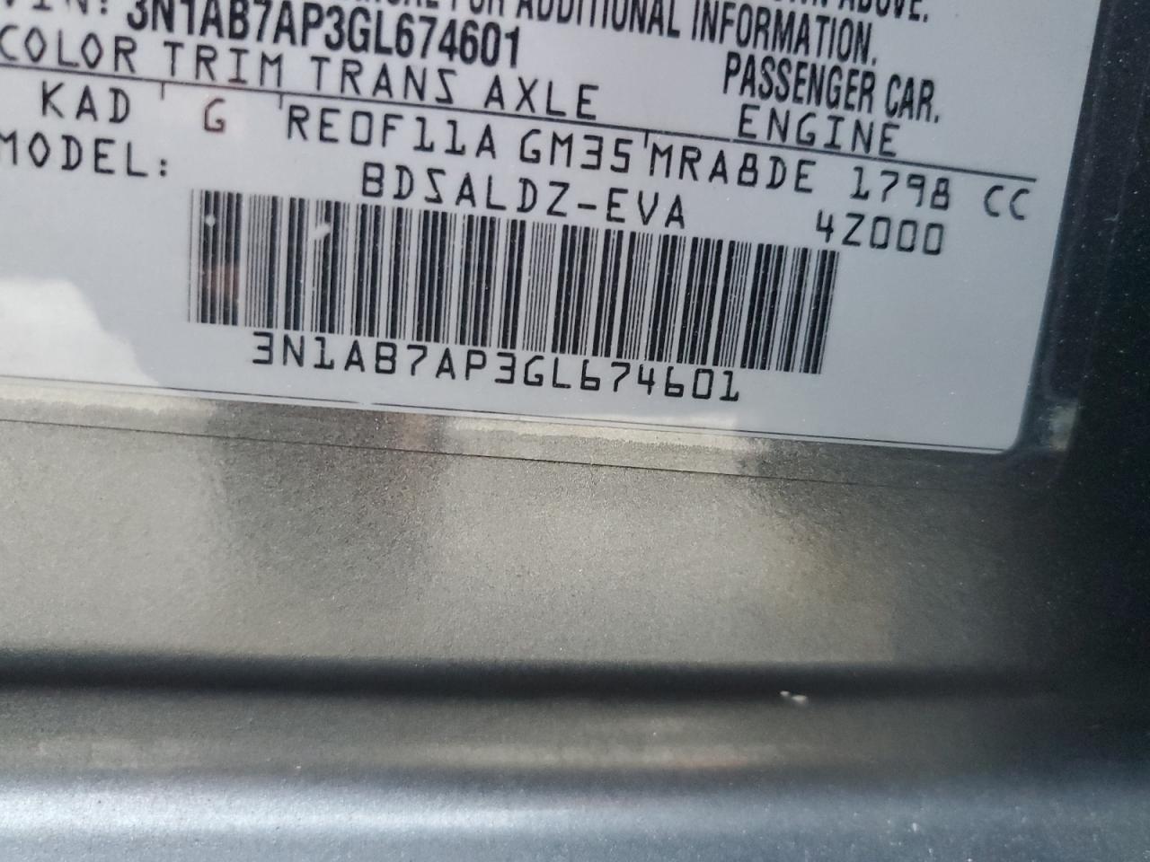 2016 Nissan Sentra S VIN: 3N1AB7AP3GL674601 Lot: 63349025