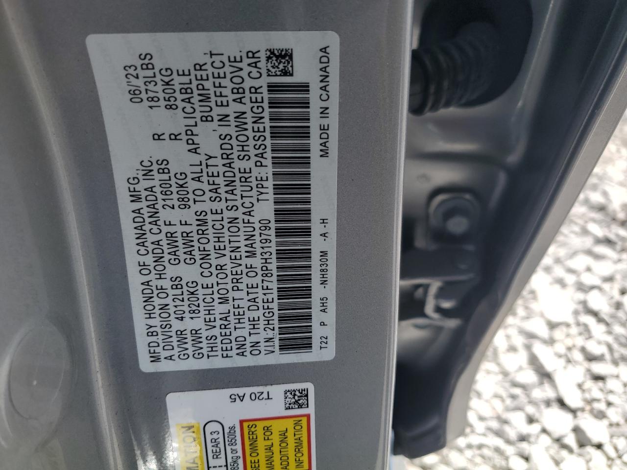 2023 Honda Civic Ex VIN: 2HGFE1F78PH319790 Lot: 65388405