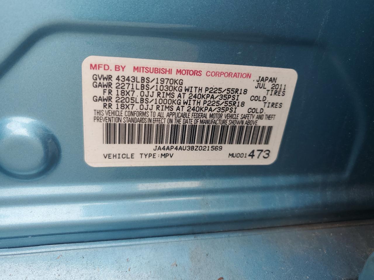 2011 Mitsubishi Outlander Sport Se VIN: JA4AP4AU3BZ021569 Lot: 63712495