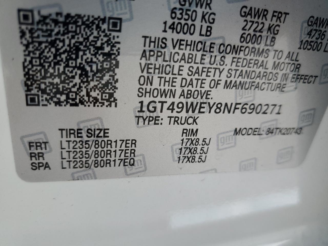 2022 GMC Sierra K3500 Denali VIN: 1GT49WEY9NF260961 Lot: 65241705