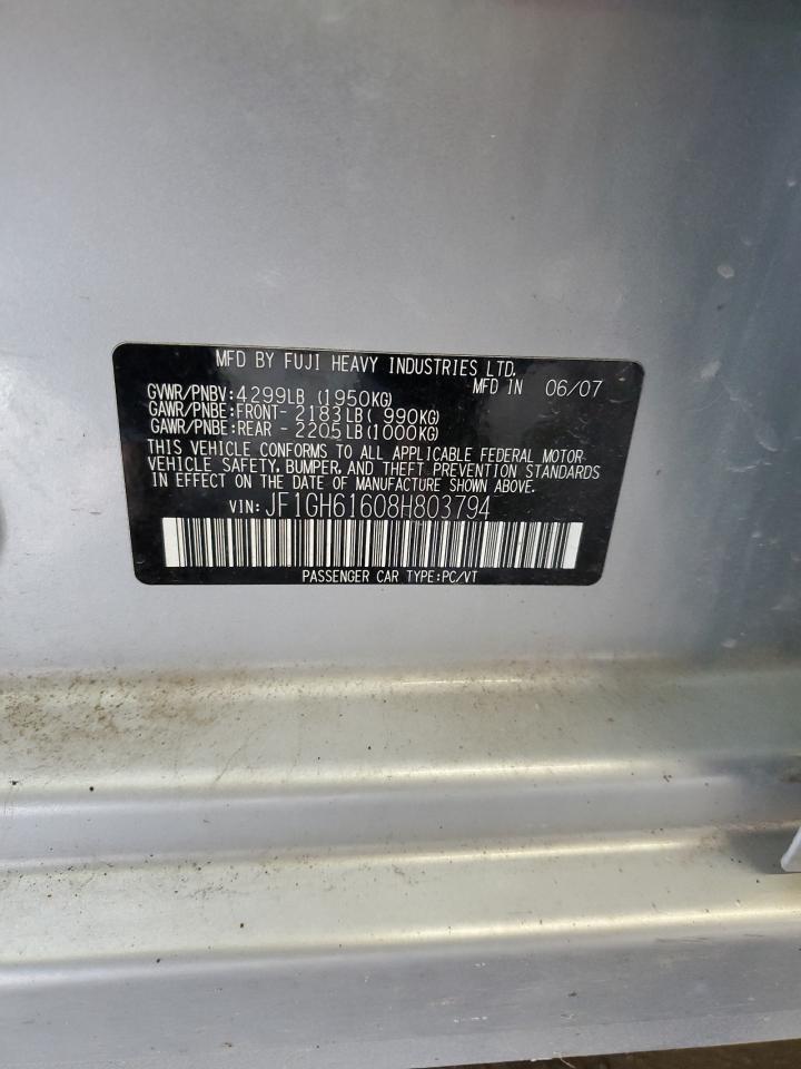 2008 Subaru Impreza 2.5I VIN: JF1GH61608H803794 Lot: 63667325