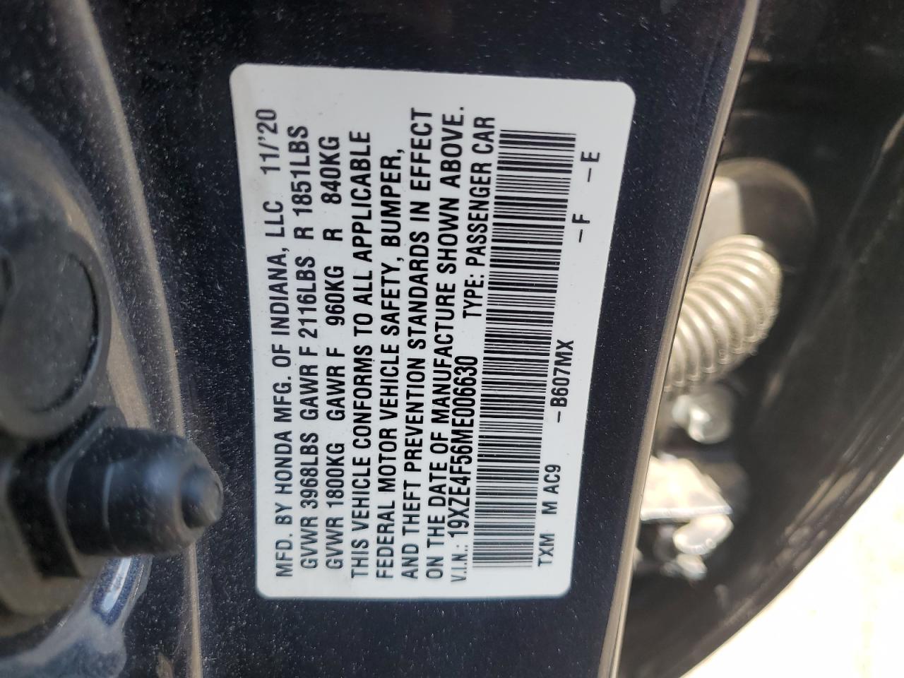 2021 Honda Insight Ex VIN: 19XZE4F56ME006630 Lot: 63758525
