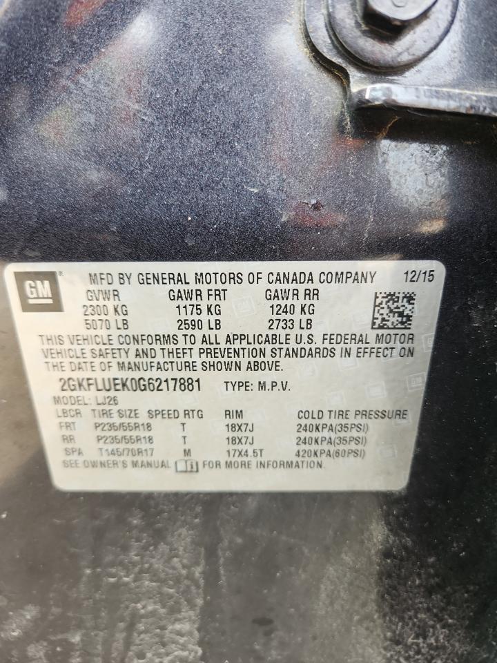 2016 GMC Terrain Slt VIN: 2GKFLUEK0G6217881 Lot: 64761615