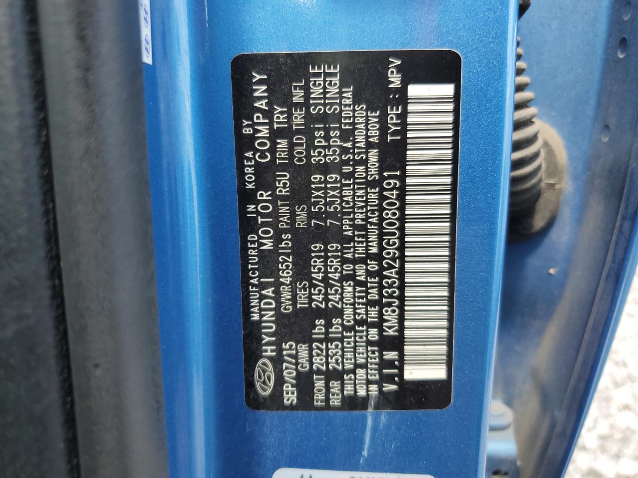 2016 Hyundai Tucson Limited VIN: KM8J33A29GU080491 Lot: 63864535