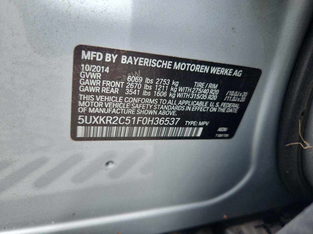 2015 BMW X5 Sdrive35I VIN: 5UXKR2C51F0H36537 Lot: 65208275