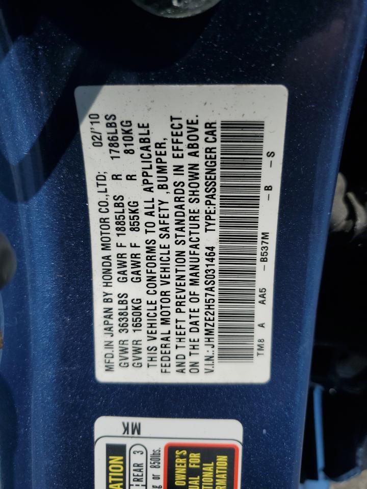 2010 Honda Insight Lx VIN: JHMZE2H57AS031464 Lot: 64557145