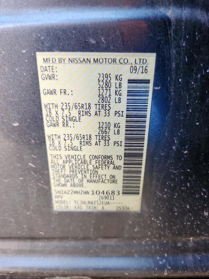 2017 Nissan Murano S VIN: 5N1AZ2MH2HN104683 Lot: 63708145