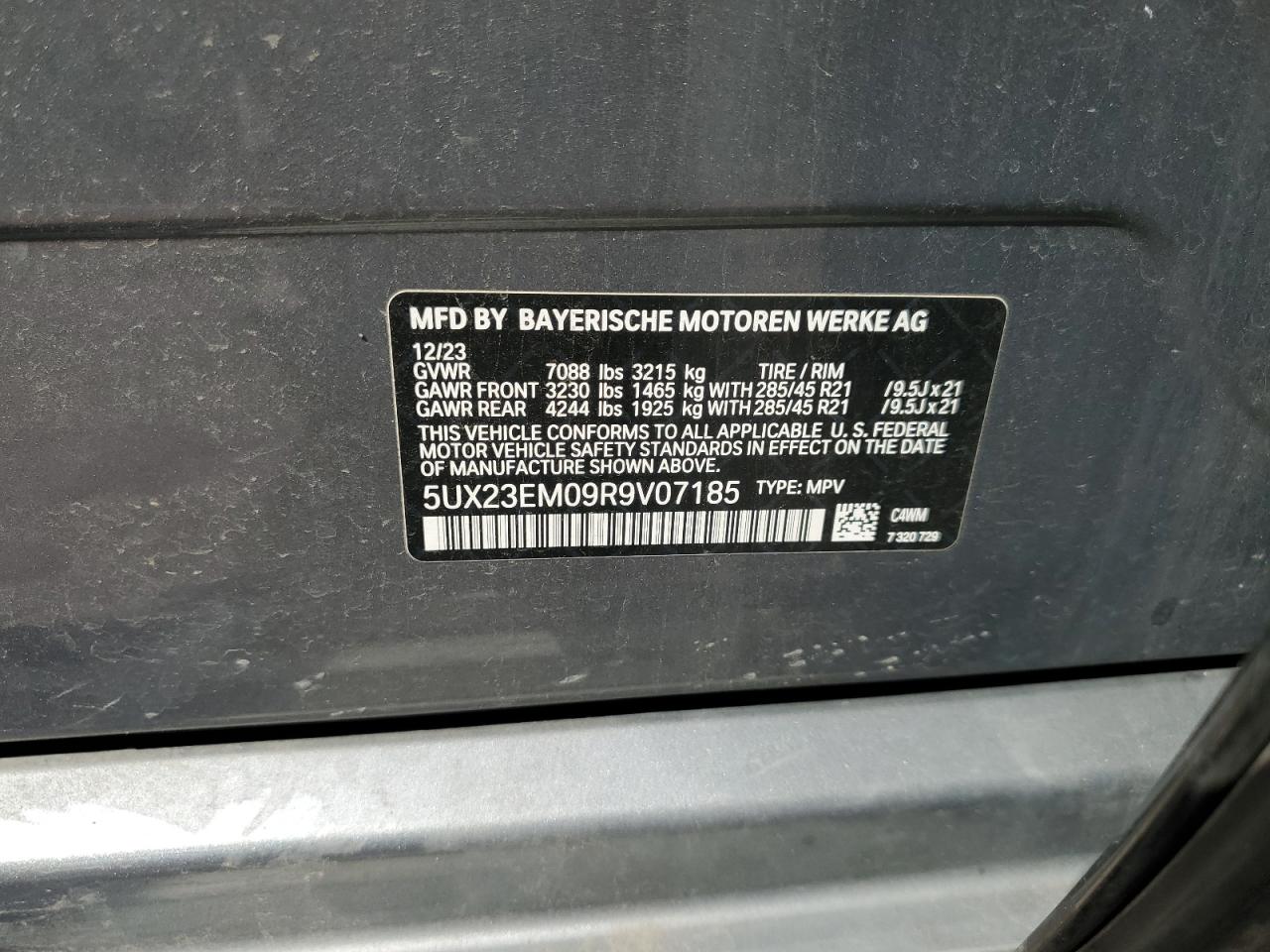 2024 BMW X7 xDrive40I VIN: 5UX23EM09R9V07185 Lot: 65138315