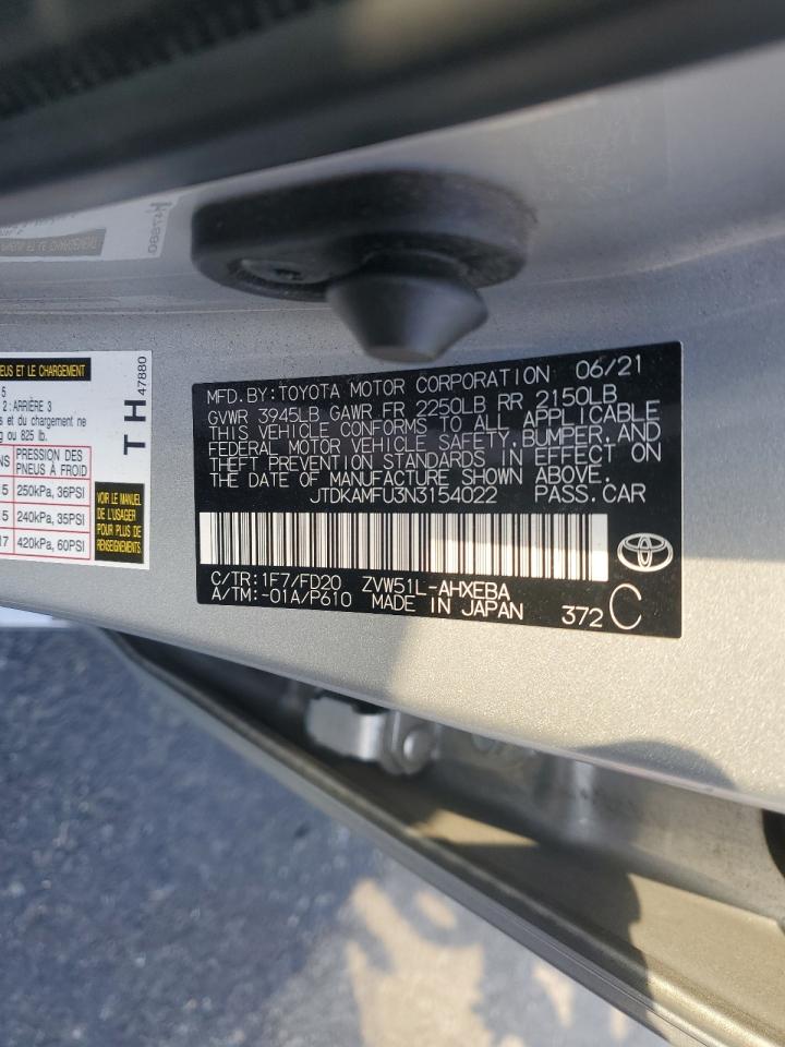 2022 Toyota Prius Night Shade VIN: JTDKAMFU3N3154022 Lot: 65407275
