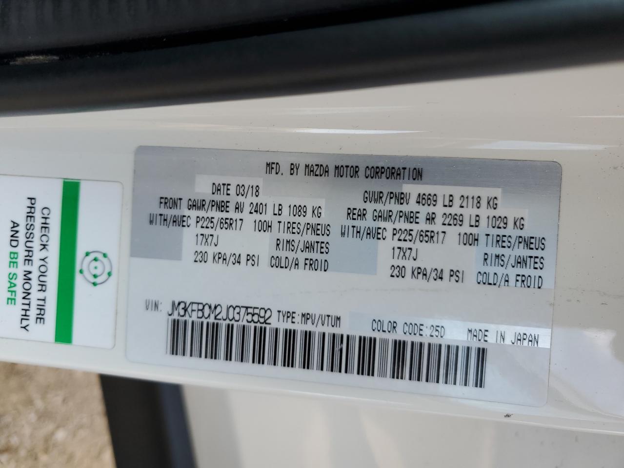 2018 Mazda Cx-5 Touring VIN: JM3KFBCM2J0375592 Lot: 64516985