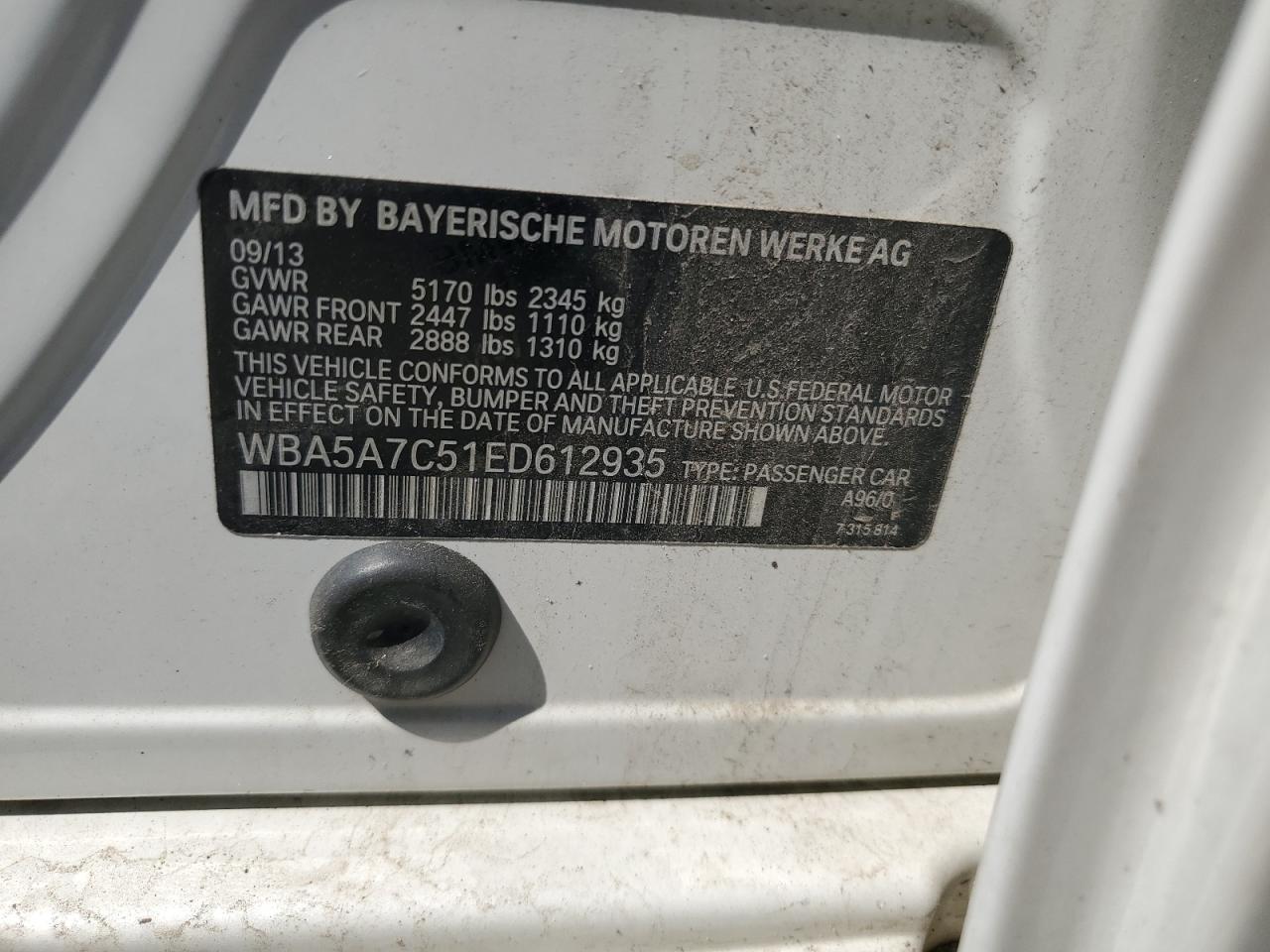 2014 BMW 528 Xi VIN: WBA5A7C51ED612935 Lot: 63585515