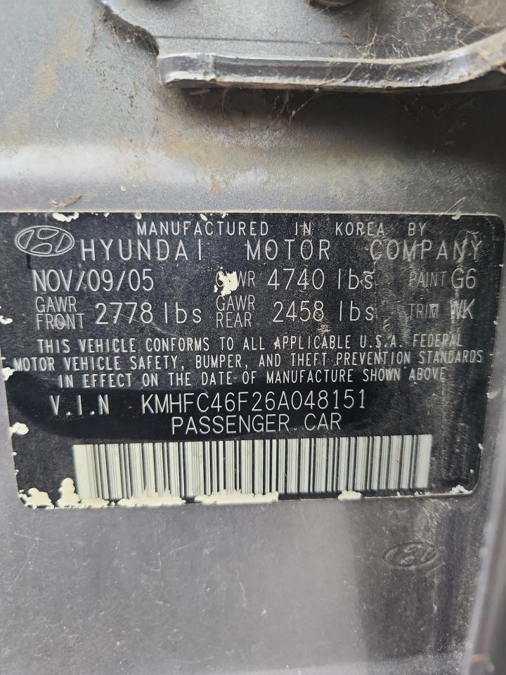 2006 Hyundai Azera Se VIN: KMHFC46F26A048151 Lot: 65234865