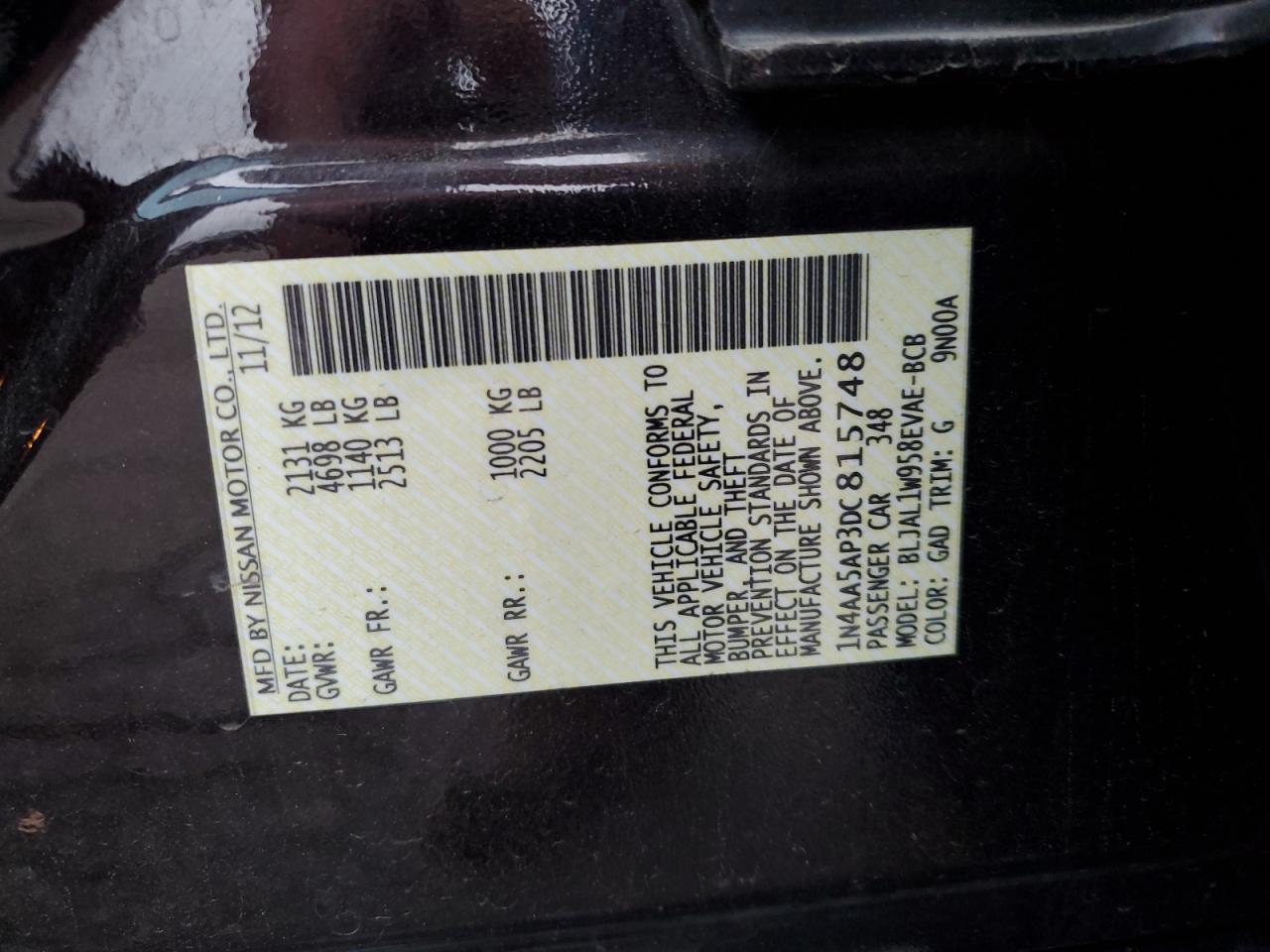 1N4AA5AP3DC815748 2013 Nissan Maxima S