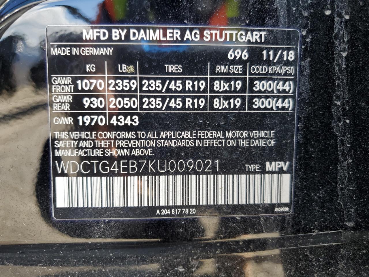 2019 Mercedes-Benz Gla 250 VIN: WDCTG4EB7KU009021 Lot: 65041585