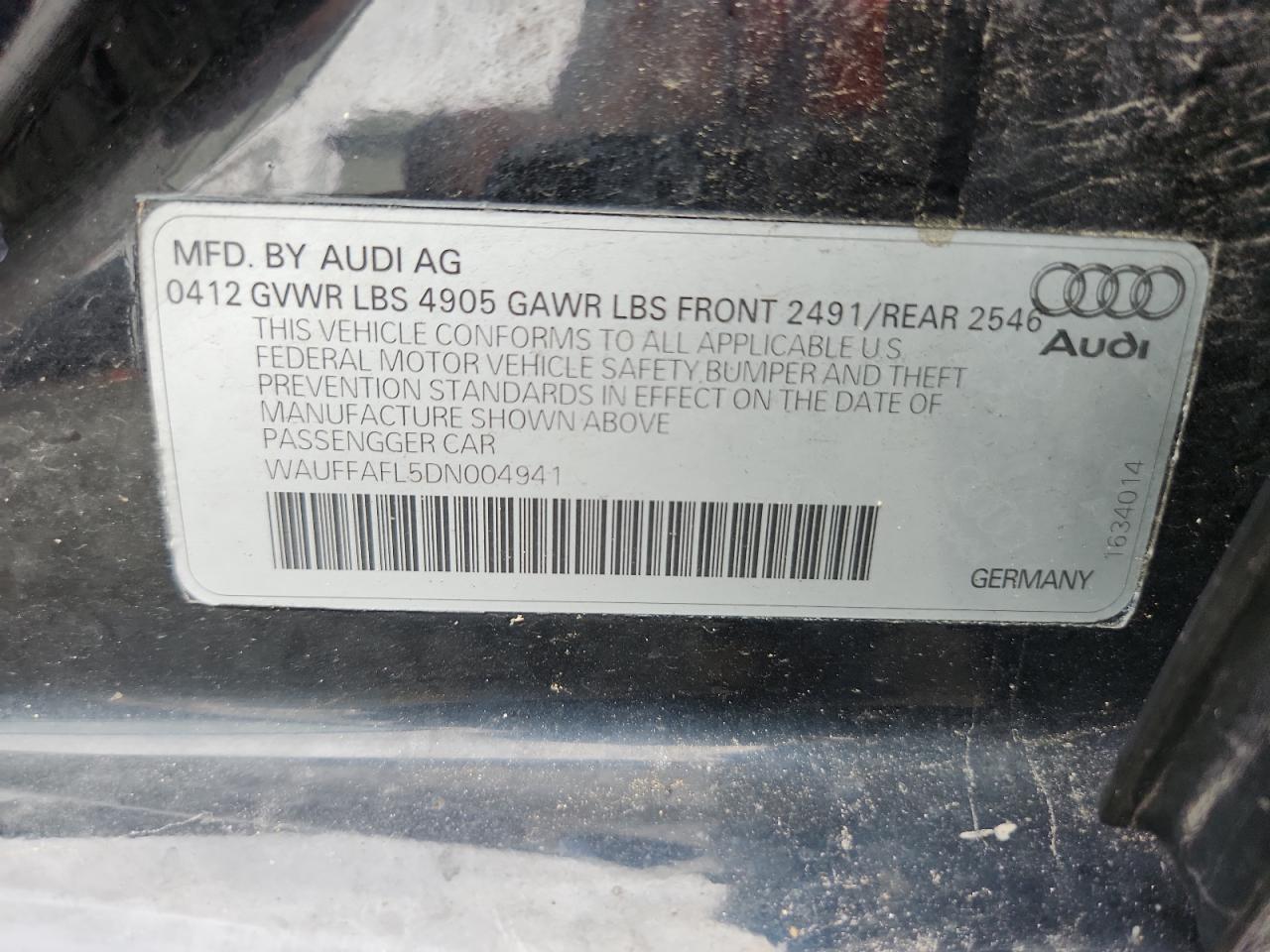 2013 Audi A4 Premium Plus VIN: WAUFFAFL5DN004941 Lot: 63196595