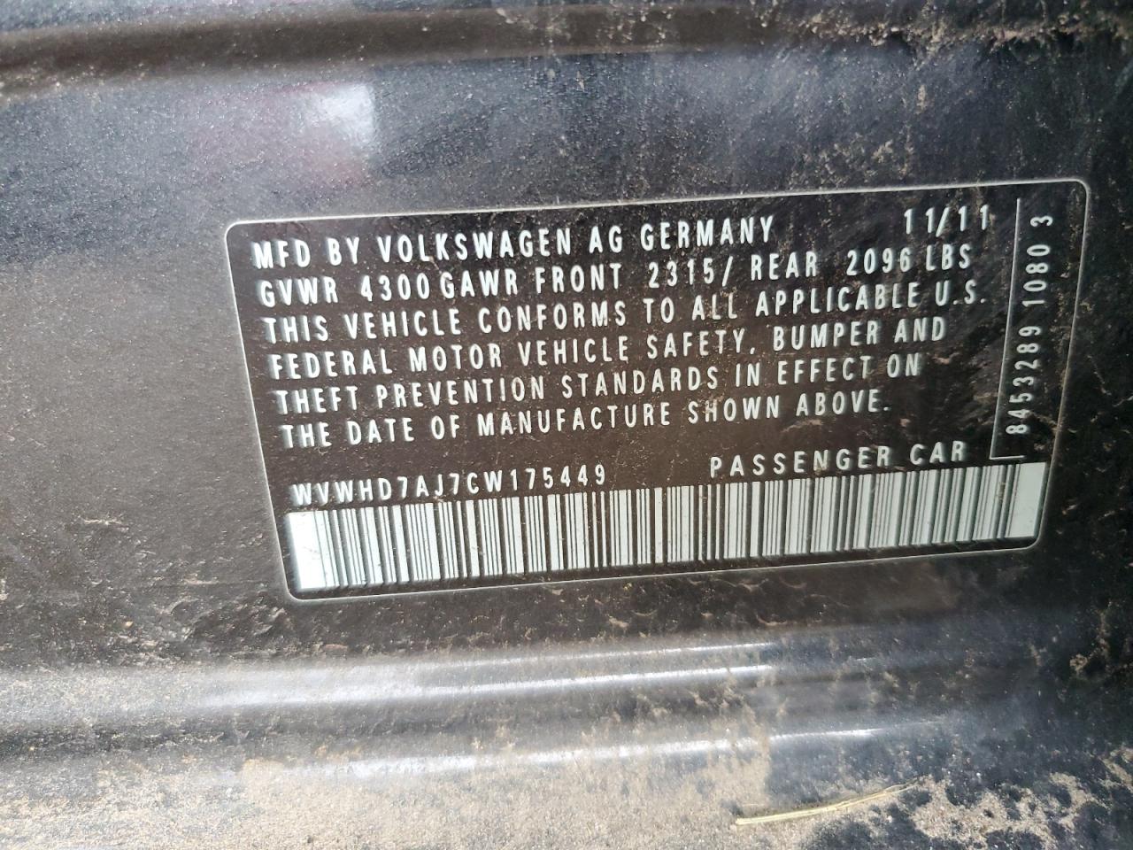 2012 Volkswagen Gti VIN: WVWHD7AJ7CW175449 Lot: 65769655