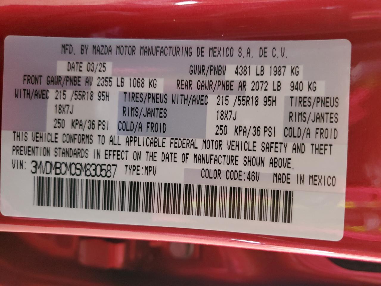 2025 Mazda Cx-30 Preferred VIN: 3MVDMBCM0SM830587 Lot: 65039245