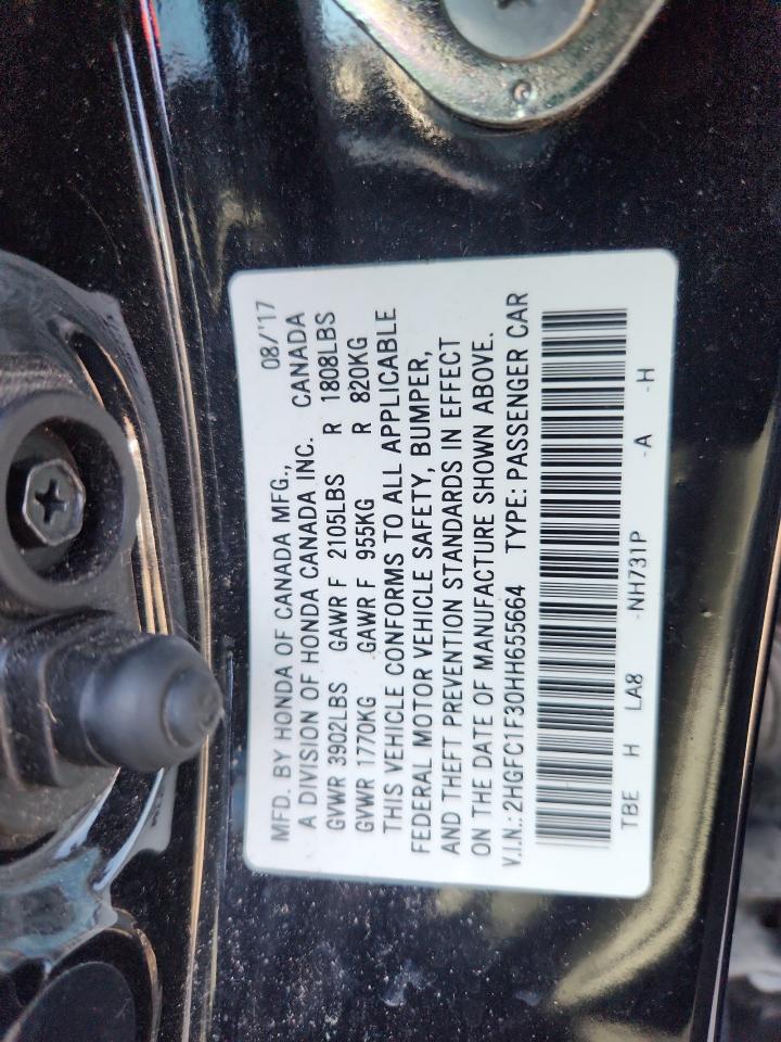 2017 Honda Civic Ex VIN: 2HGFC1F30HH655664 Lot: 63058905