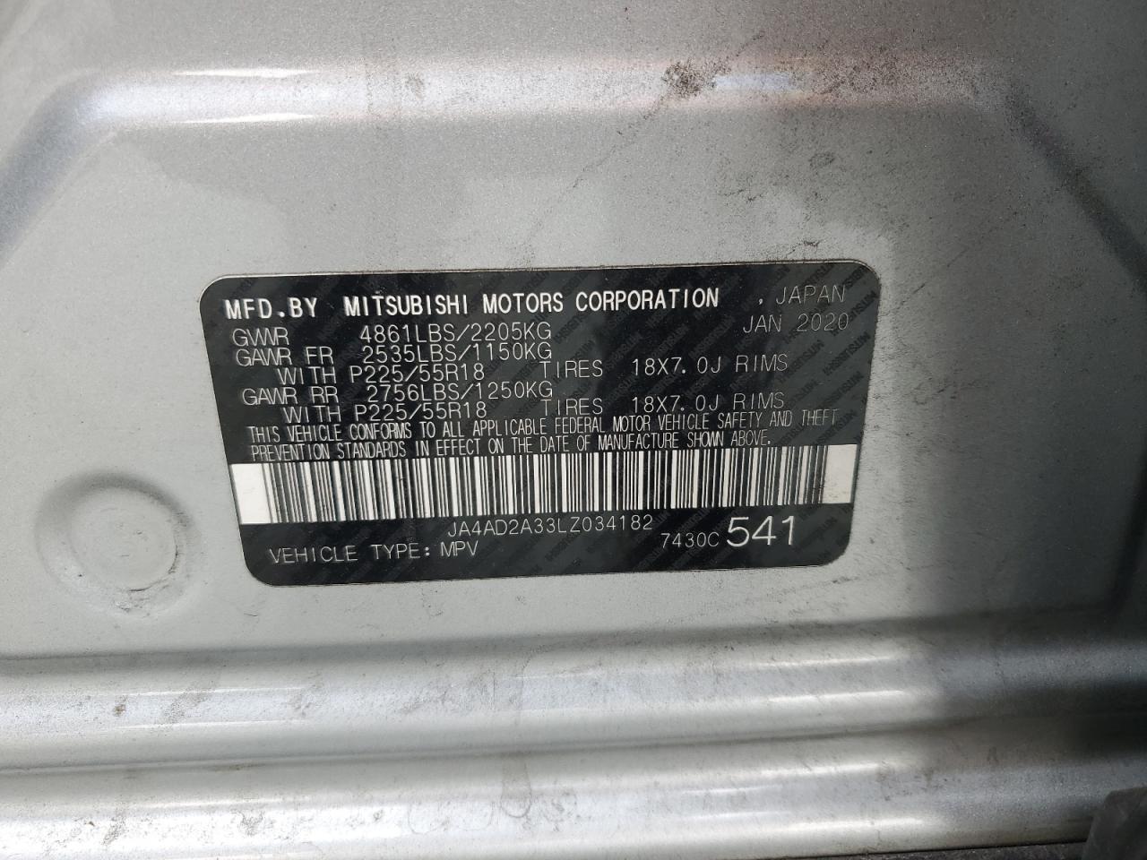 2020 Mitsubishi Outlander Es VIN: JA4AD2A33LZ034182 Lot: 62695795