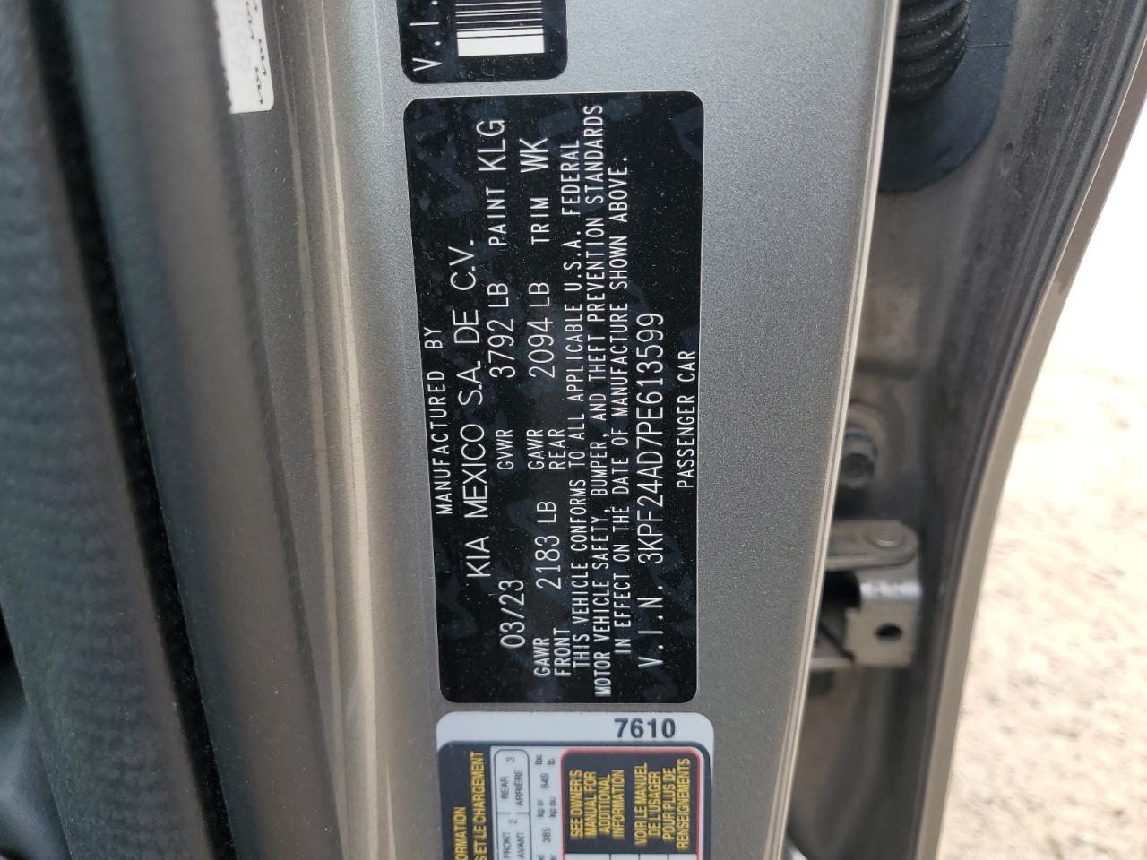 2023 Kia Forte Lx VIN: 3KPF24AD7PE613599 Lot: 64879765