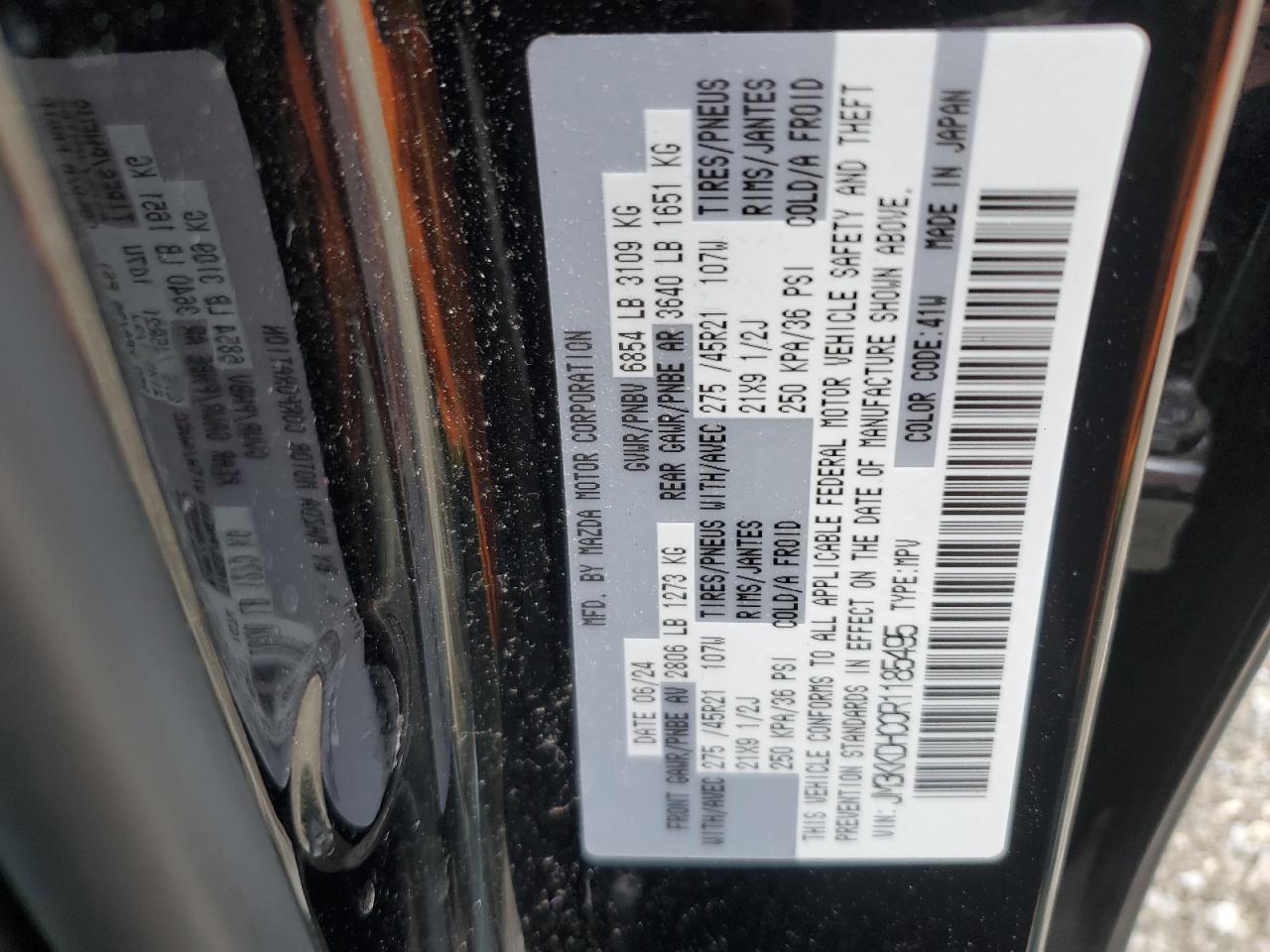 2024 Mazda Cx-90 Premium VIN: JM3KKDHC0R1185495 Lot: 64457745