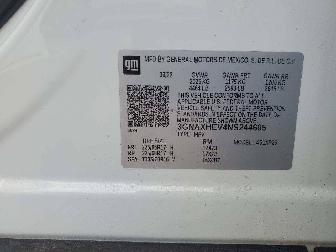 2022 Chevrolet Equinox Ls VIN: 3GNAXHEV4NS244695 Lot: 65059145