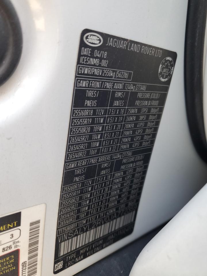 2018 Land Rover Range Rover Velar R-Dynamic Se VIN: SALYL2RV0JA772359 Lot: 64357845