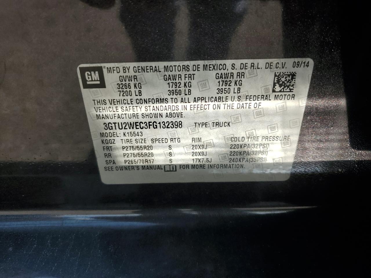 2015 GMC Sierra K1500 Denali VIN: 3GTU2WEC3FG132398 Lot: 63845165