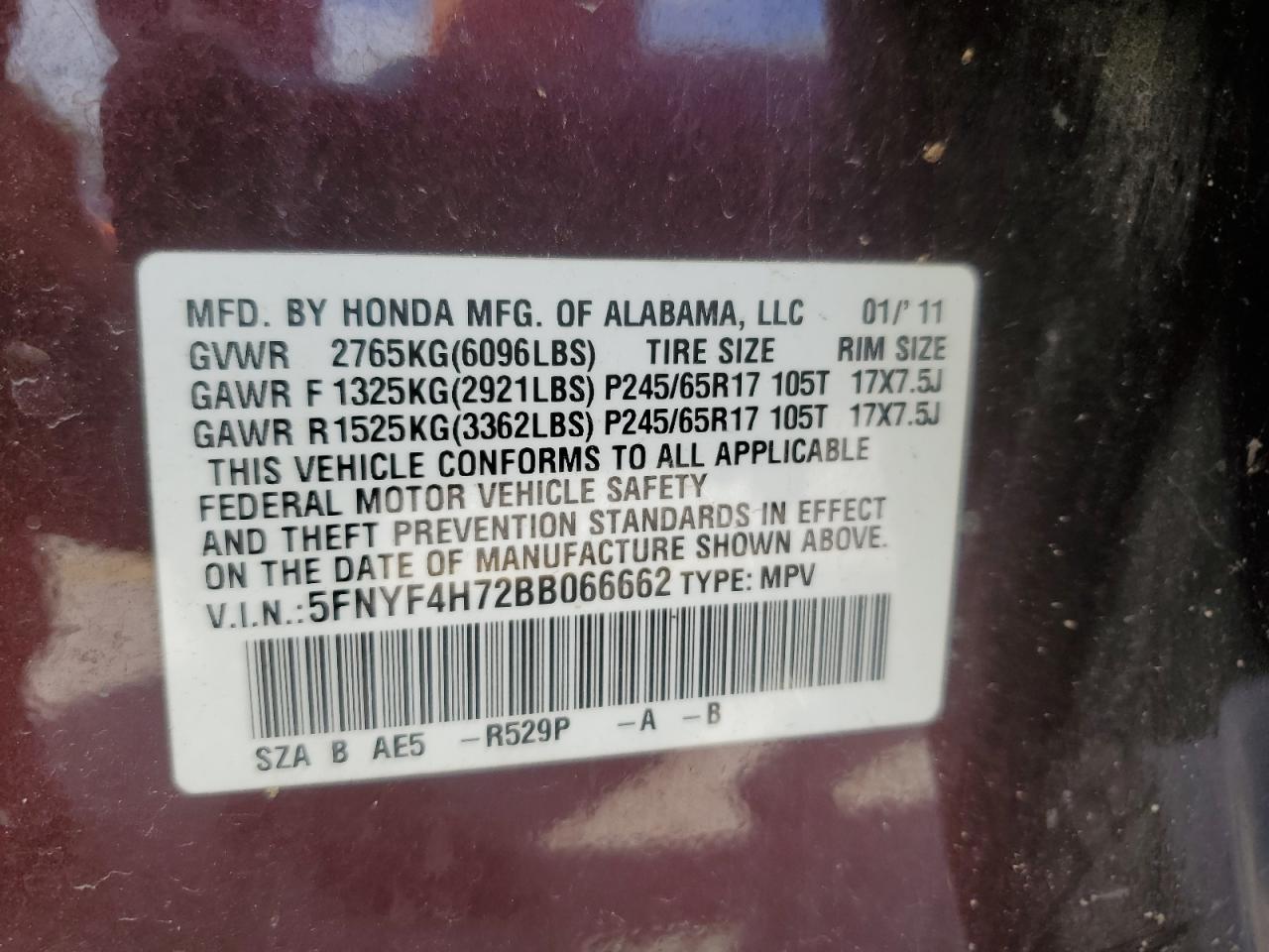 2011 Honda Pilot Exln VIN: 5FNYF4H72BB066662 Lot: 64572605