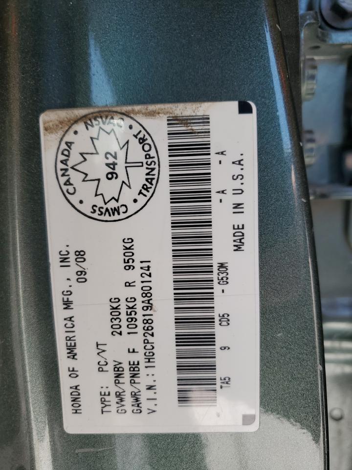 2009 Honda Accord Exl VIN: 1HGCP26819A801241 Lot: 65795095