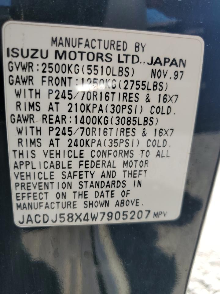 1998 Isuzu Trooper S VIN: JACDJ58X4W7950520 Lot: 66231535
