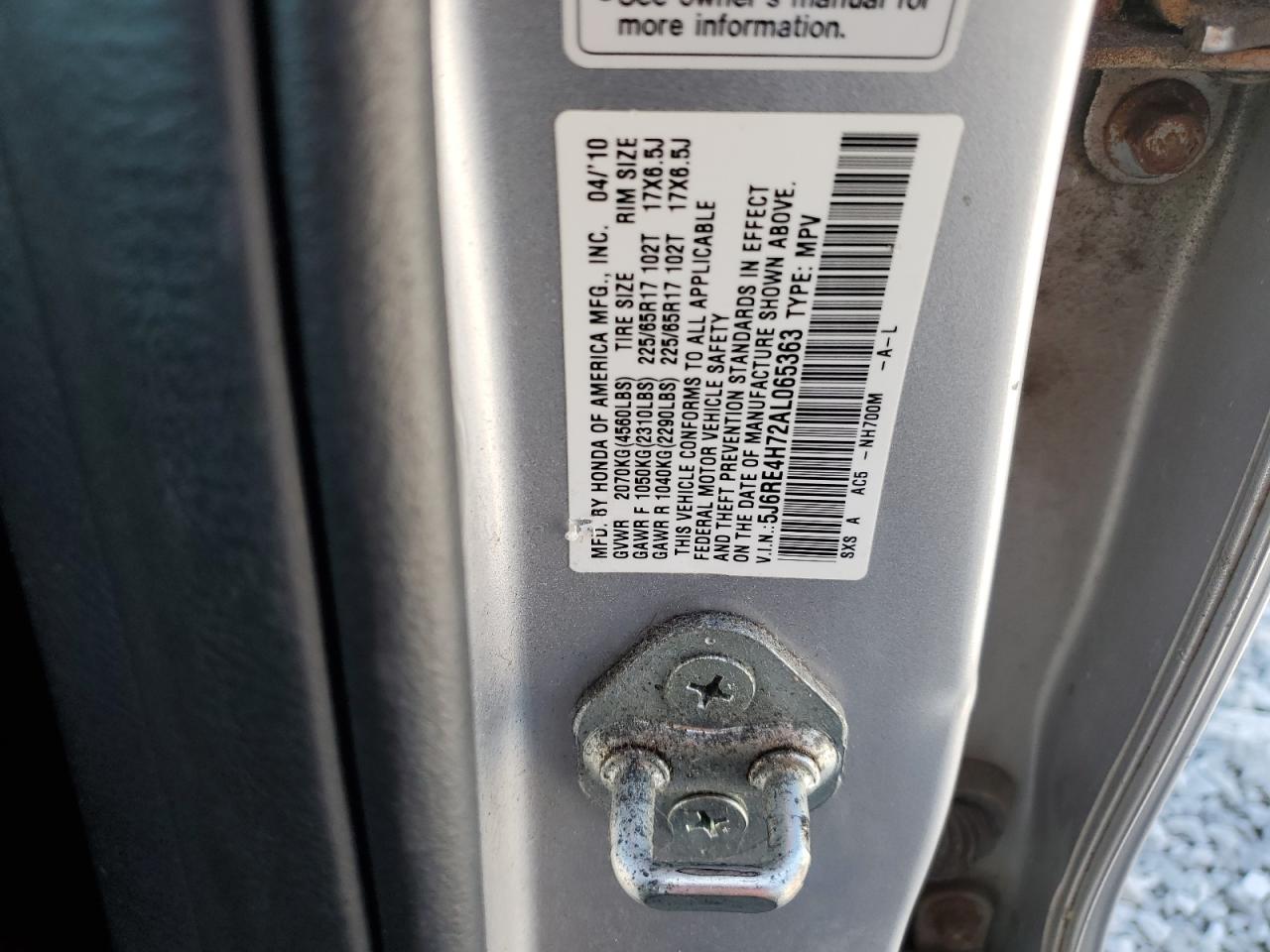 2010 Honda Cr-V Exl VIN: 5J6RE4H72AL065363 Lot: 64888725