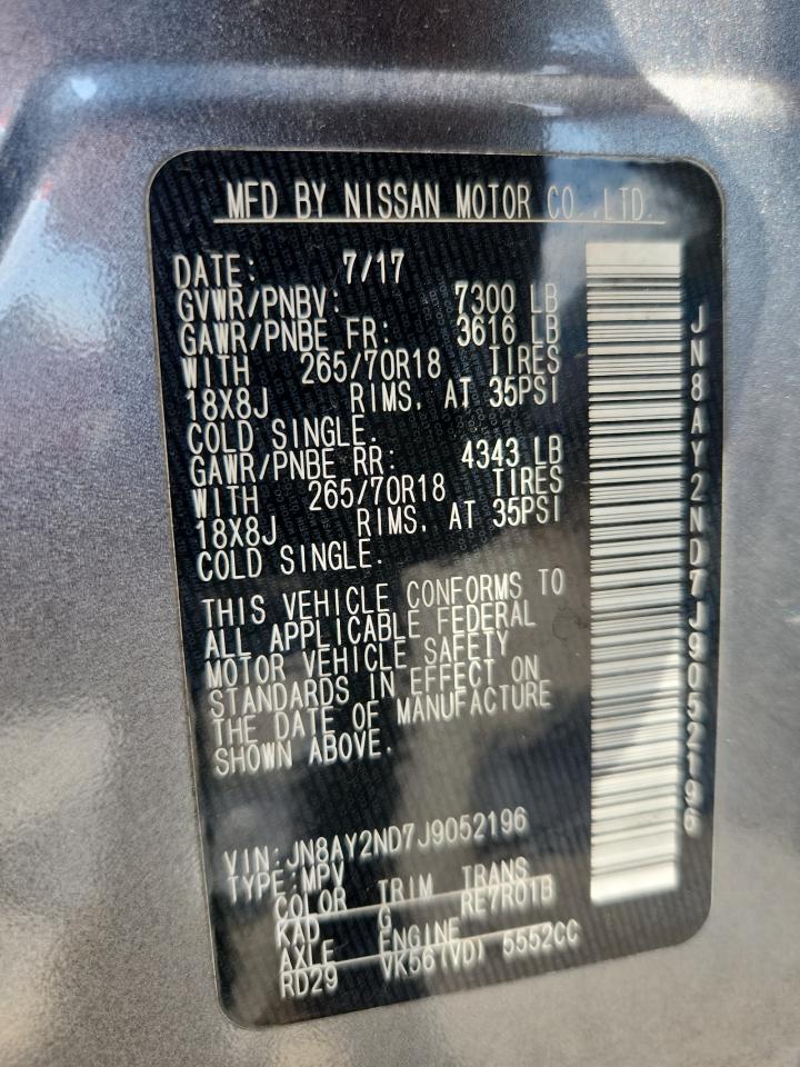 2018 Nissan Armada Sv VIN: JN8AY2ND7J9052196 Lot: 61578065