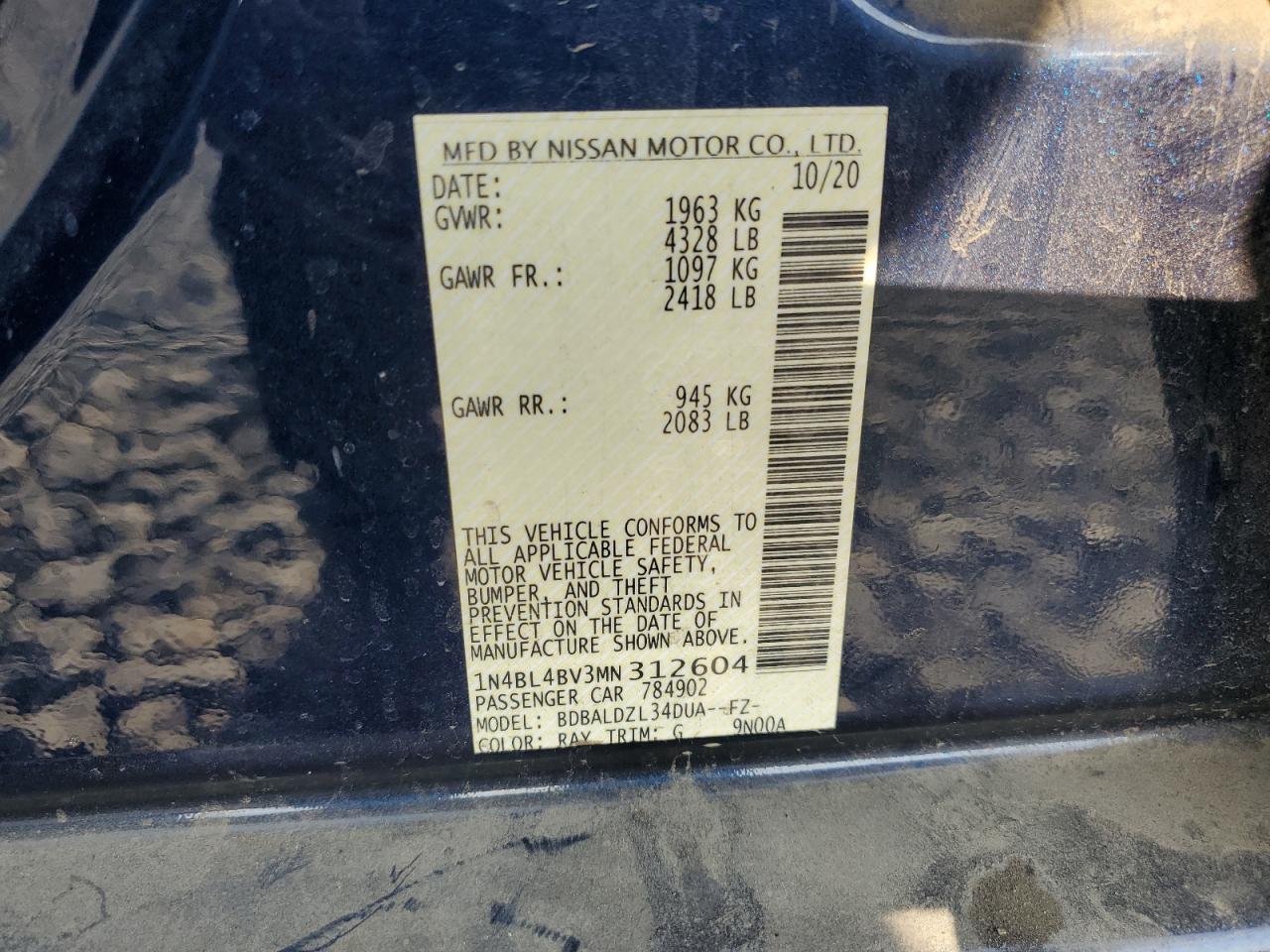 2021 Nissan Altima S VIN: 1N4BL4BV3MN312604 Lot: 64066685