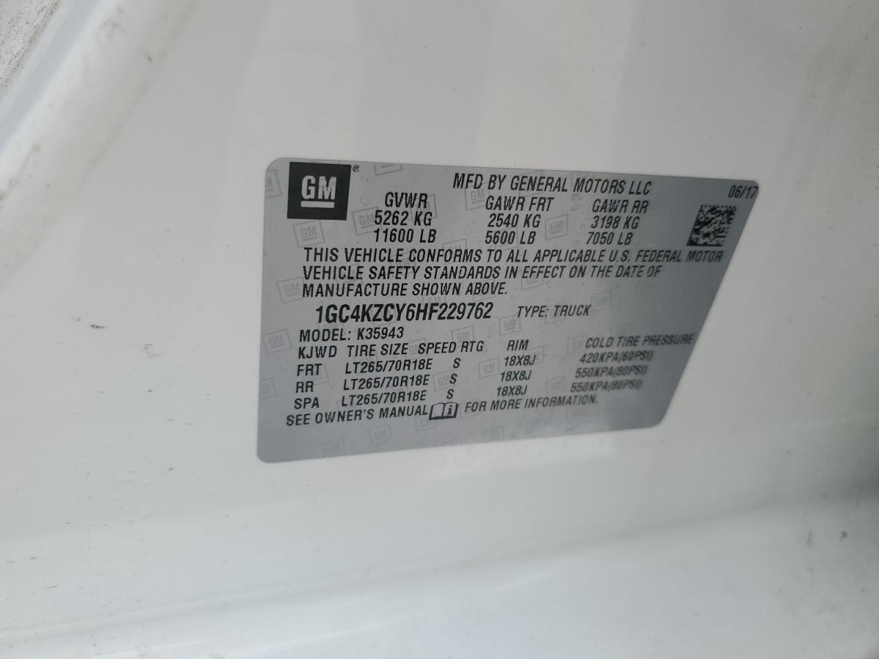 2017 Chevrolet Silverado K3500 Lt VIN: 1GC4KZCY6HF229762 Lot: 65267475