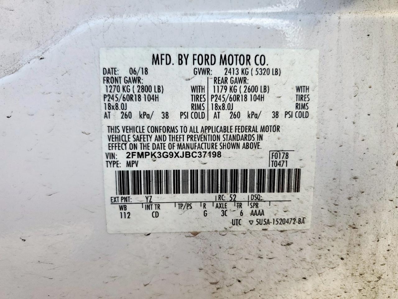 2018 Ford Edge Se VIN: 2FMPK3G9XJBC37198 Lot: 65131285