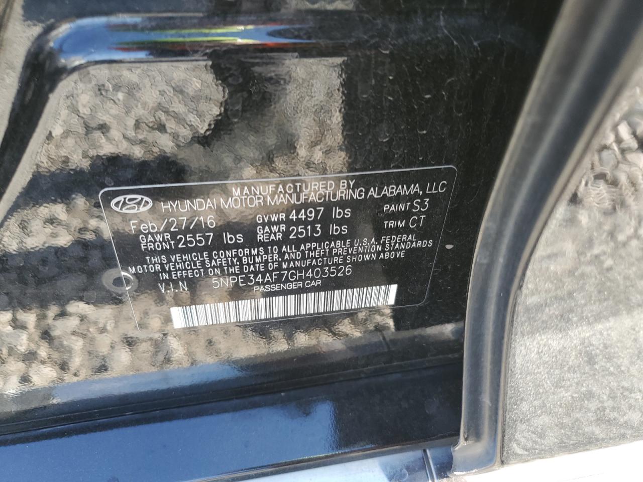 2016 Hyundai Sonata Sport VIN: 5NPE34AF7GH403526 Lot: 62592375
