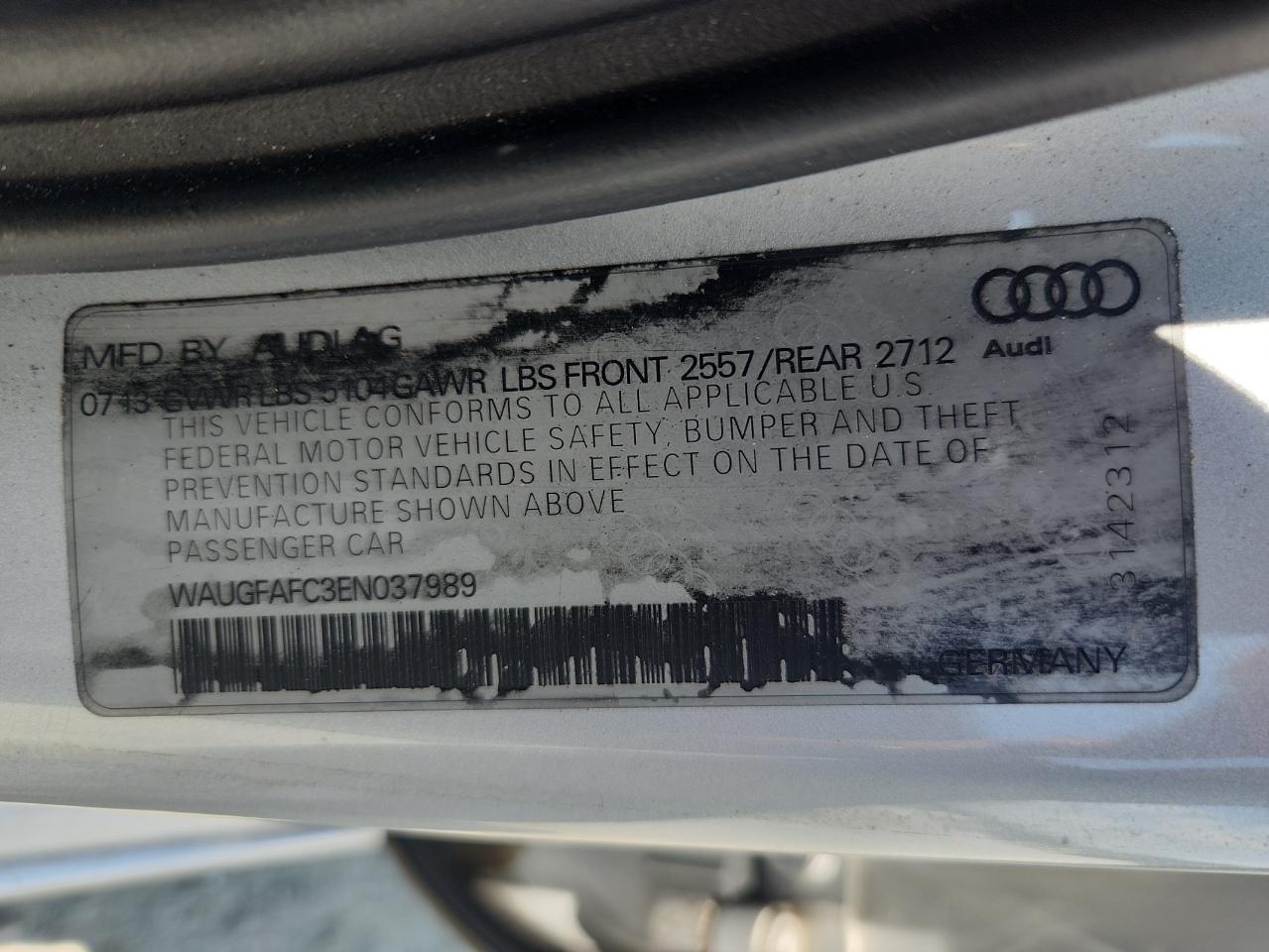 2014 Audi A6 Premium Plus VIN: WAUGFAFC3EN037989 Lot: 64163805