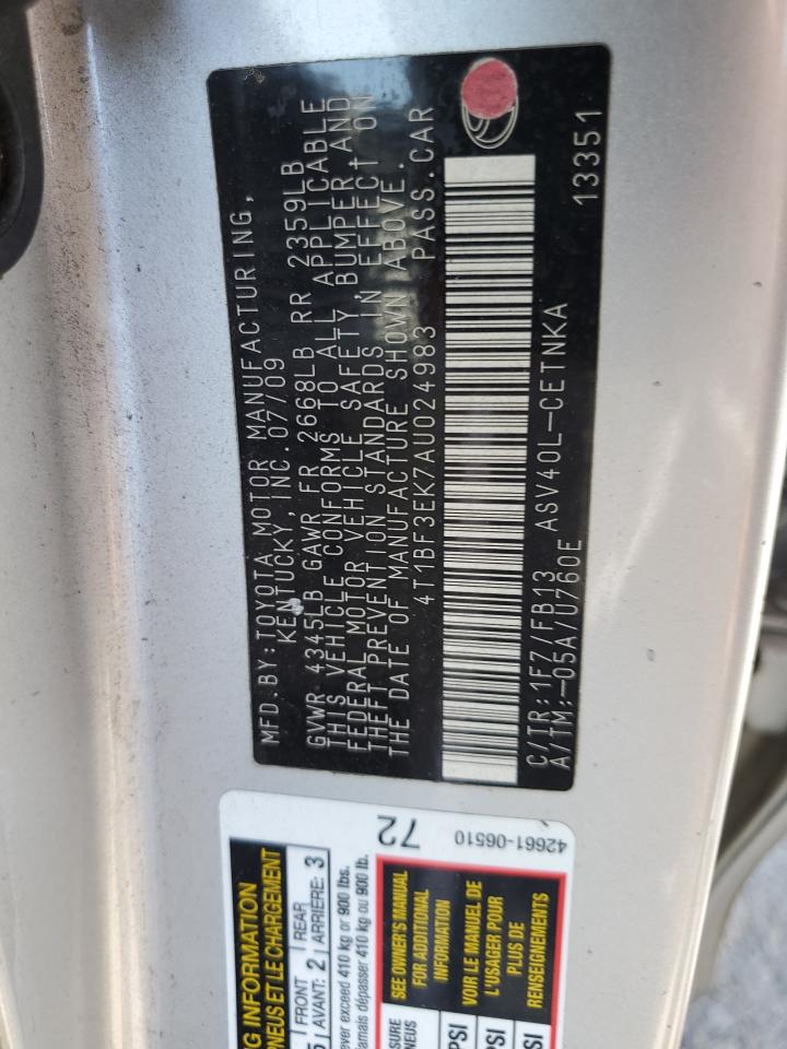 2010 Toyota Camry Base VIN: 4T1BF3EK7AU024983 Lot: 66714545