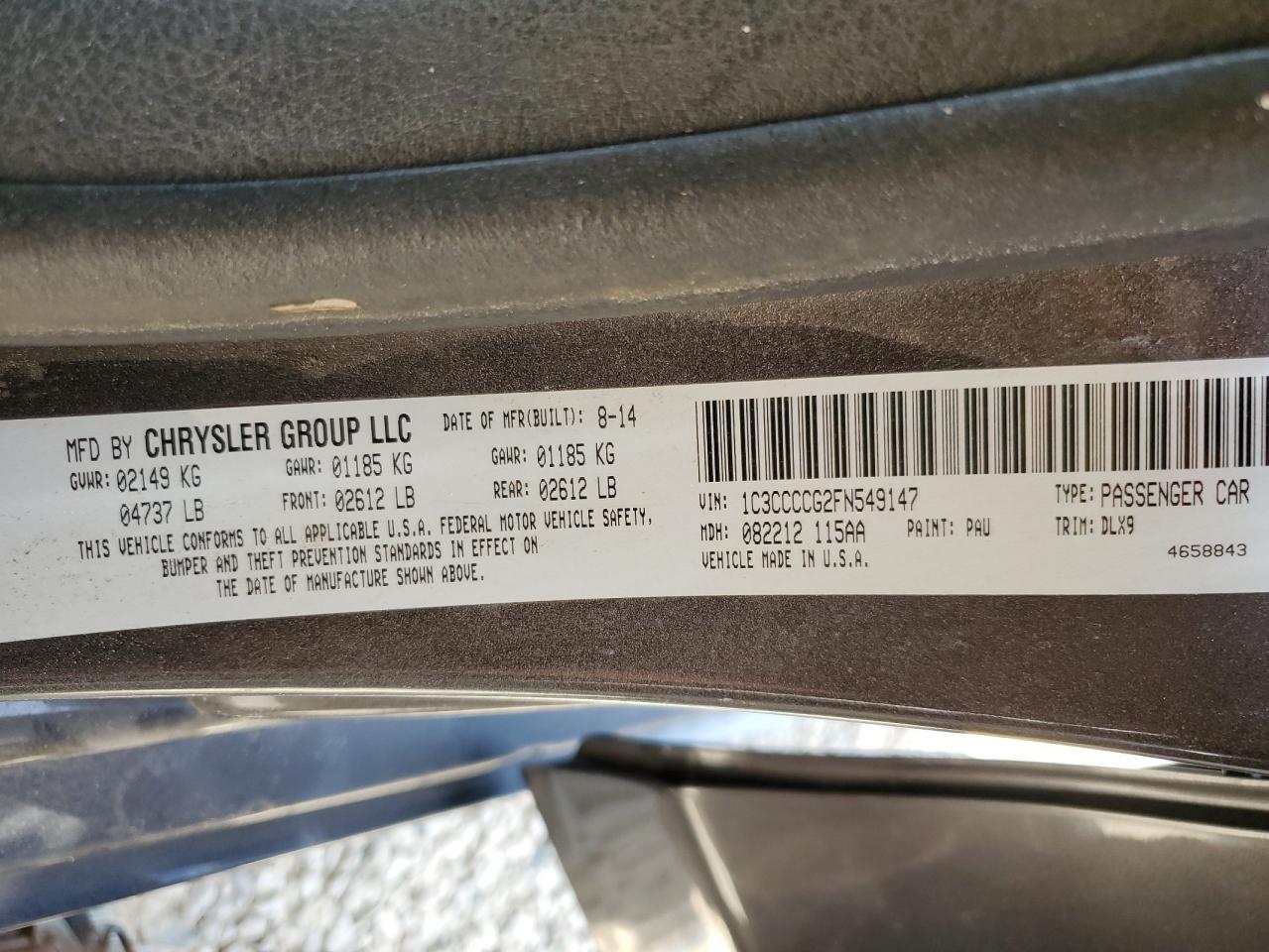 2015 Chrysler 200 C VIN: 1C3CCCCG2FN549147 Lot: 64012655