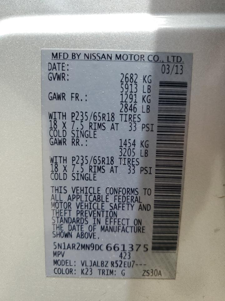 2013 Nissan Pathfinder S VIN: 5N1AR2MN9DC661375 Lot: 63426795