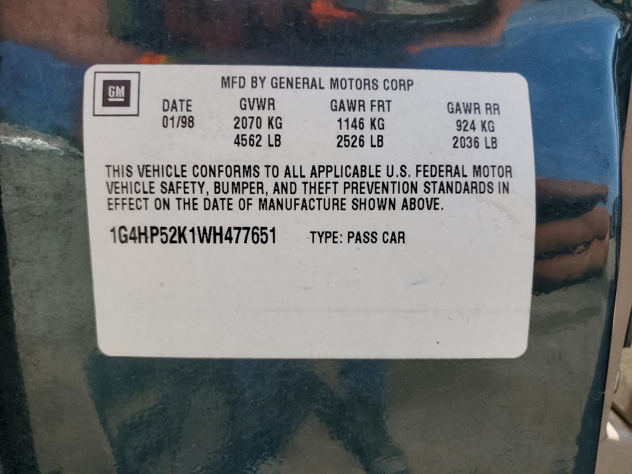1998 Buick Lesabre Custom VIN: 1G4HP52K1WH477651 Lot: 63667175