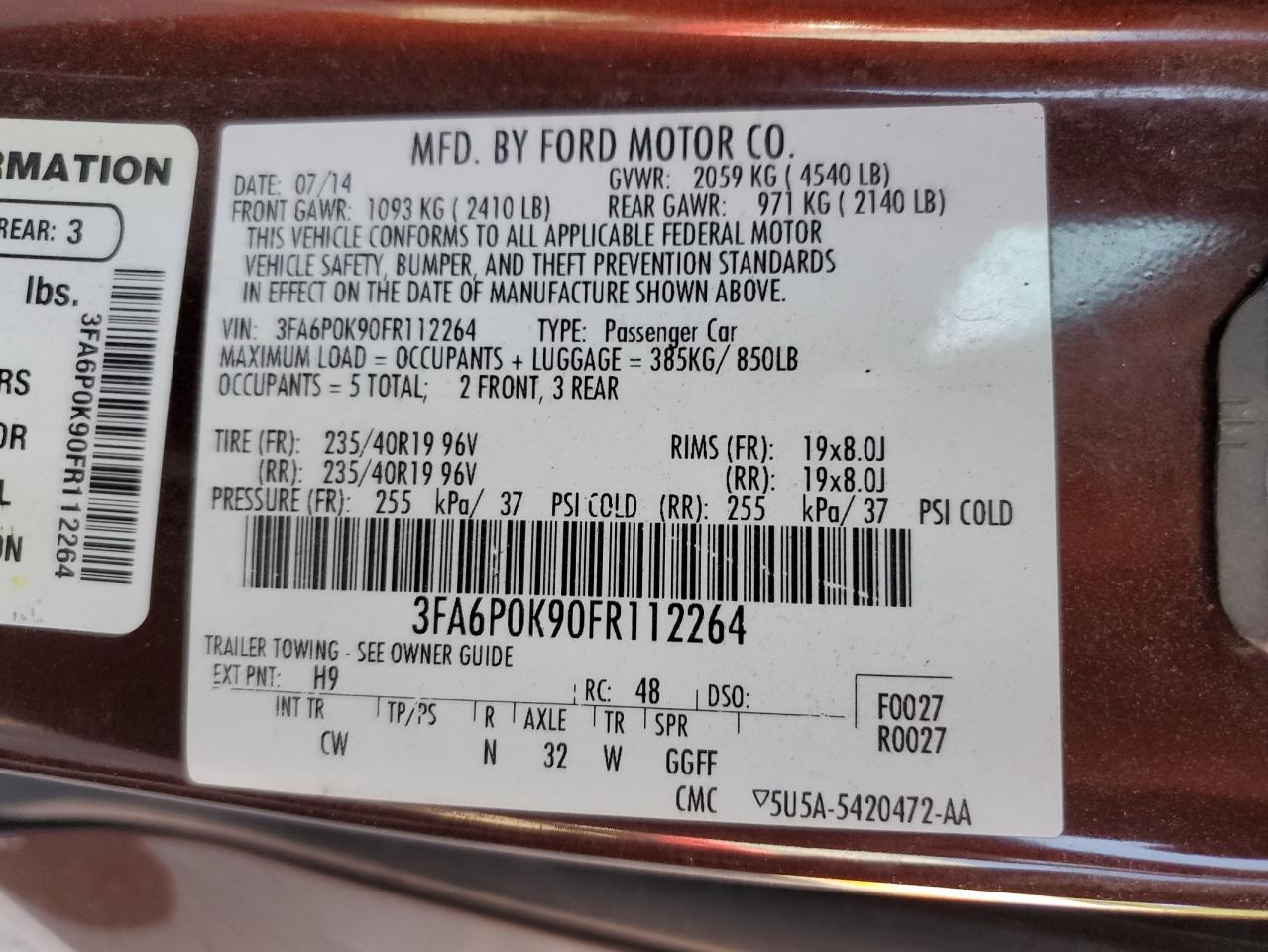 2015 Ford Fusion Titanium VIN: 3FA6P0K90FR112264 Lot: 64454055