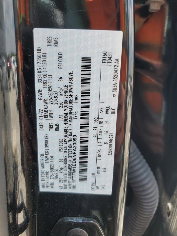 2022 Ford F150 Supercrew VIN: 1FTFW1ED6NFA23099 Lot: 61464155
