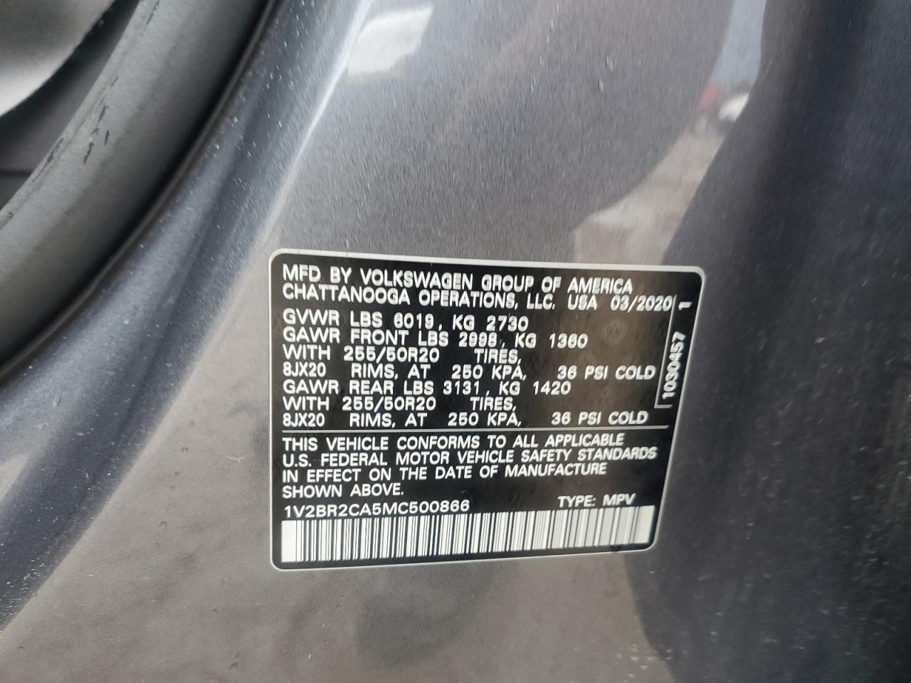 1v2br2ca5mc500866 1V2BR2CA5MC500866 2021 Volkswagen Atlas Sel